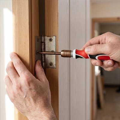 Tournevis personne travail sur cadre porte